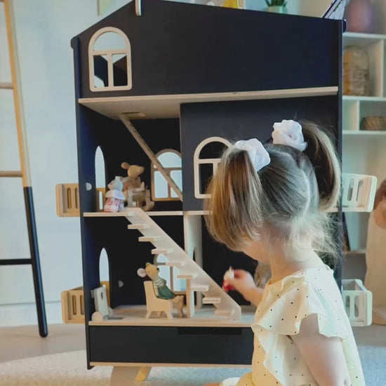 Wooden Dollhouse for Kids - Montessori Pretend Play Toy for Toddlers